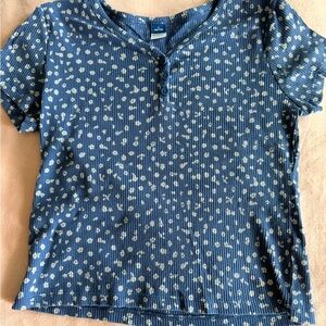 Old Navy Blue Dot Henley Short Sleeve Tee